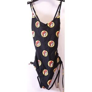 Buc-ee's Womens M Swimsuit Black Logo Print One-Piece Bathing Suit Funny Beaver